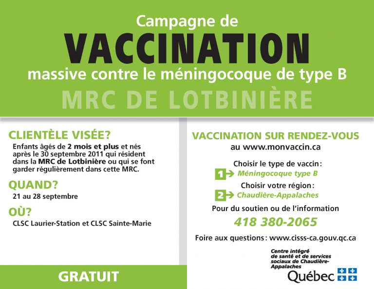 Campagne de VACCINATION massive contre le méningocoque de type B MRC