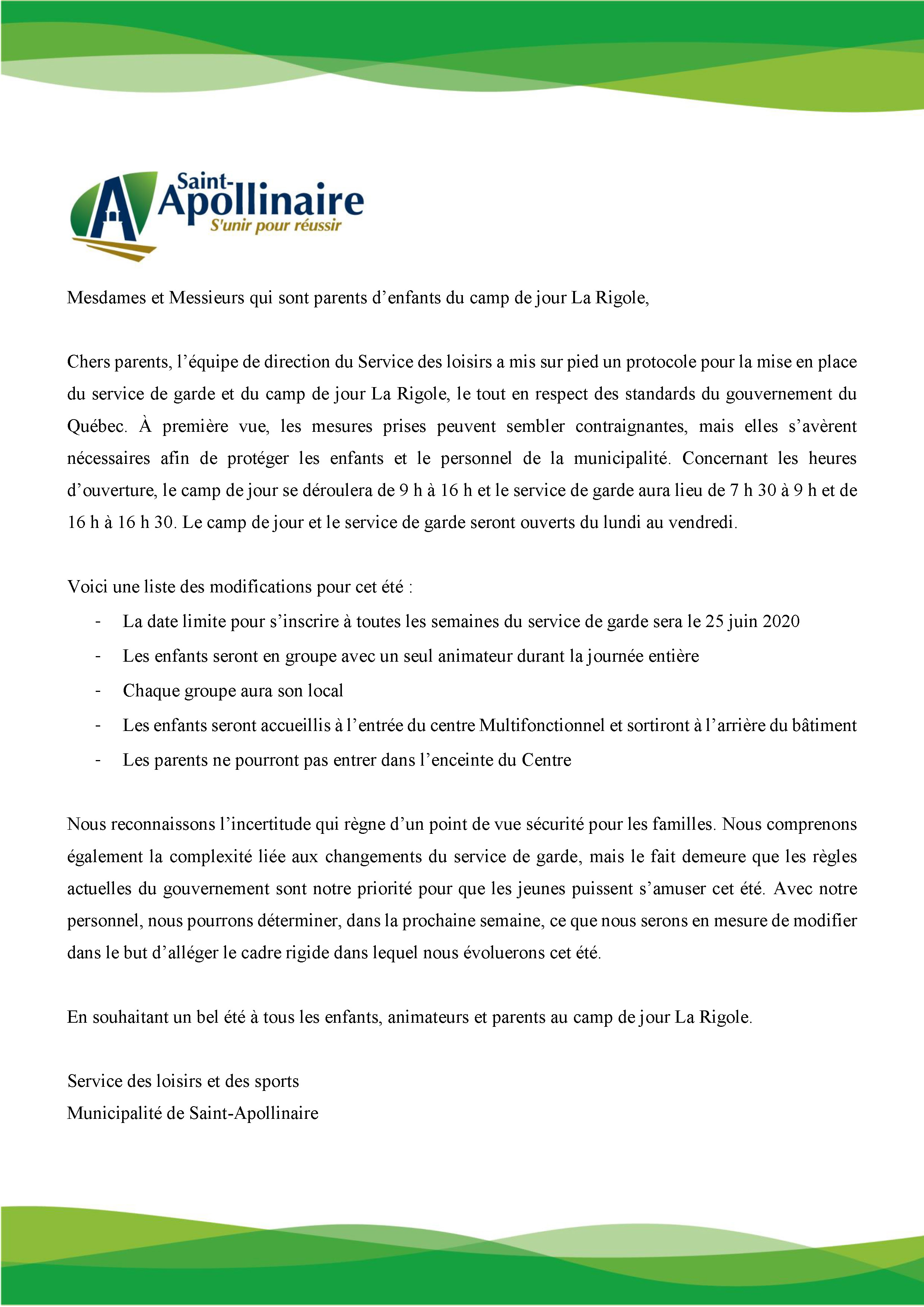 Loisirs et culture Zone Camp de jour / Offres d'emplois SaintApollinaire